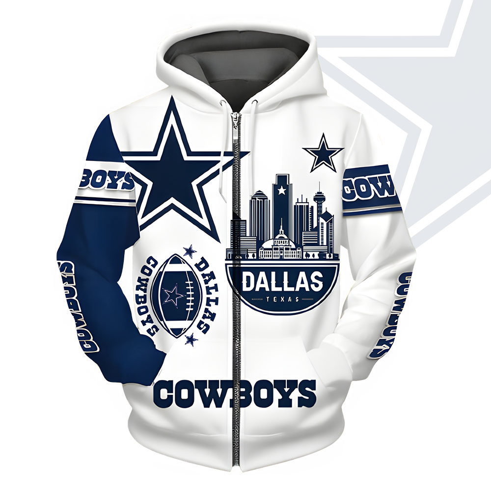 Unisex Dallas Cowboys Printed Hoodie – Bold Zip Up Sweatshirt for Fans