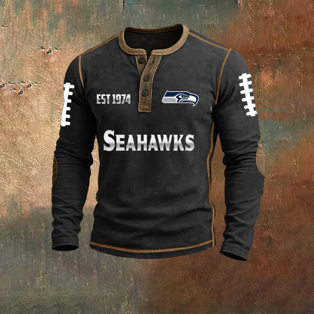 Men’s Seattle Seahawks NFL Henley Long Sleeve Shirt – Classic Team Style Casual Top