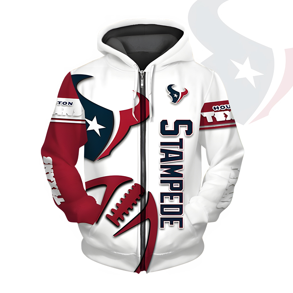 Unisex Houston Texans Printed Hoodie – Bold Zip Up Sweatshirt For Fan