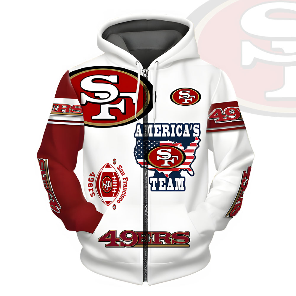 Unisex San Francisco 49ers Printed Hoodie – Bold Zip Up Sweatshirt for Fans