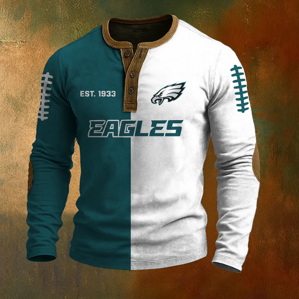Men’s Philadelphia Eagles NFL Henley Long Sleeve Shirt – Classic Team Style Casual Top