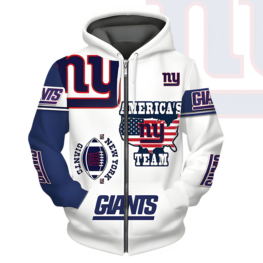 Unisex New York Giants Printed Hoodie – Bold Zip Up Sweatshirt for Fans