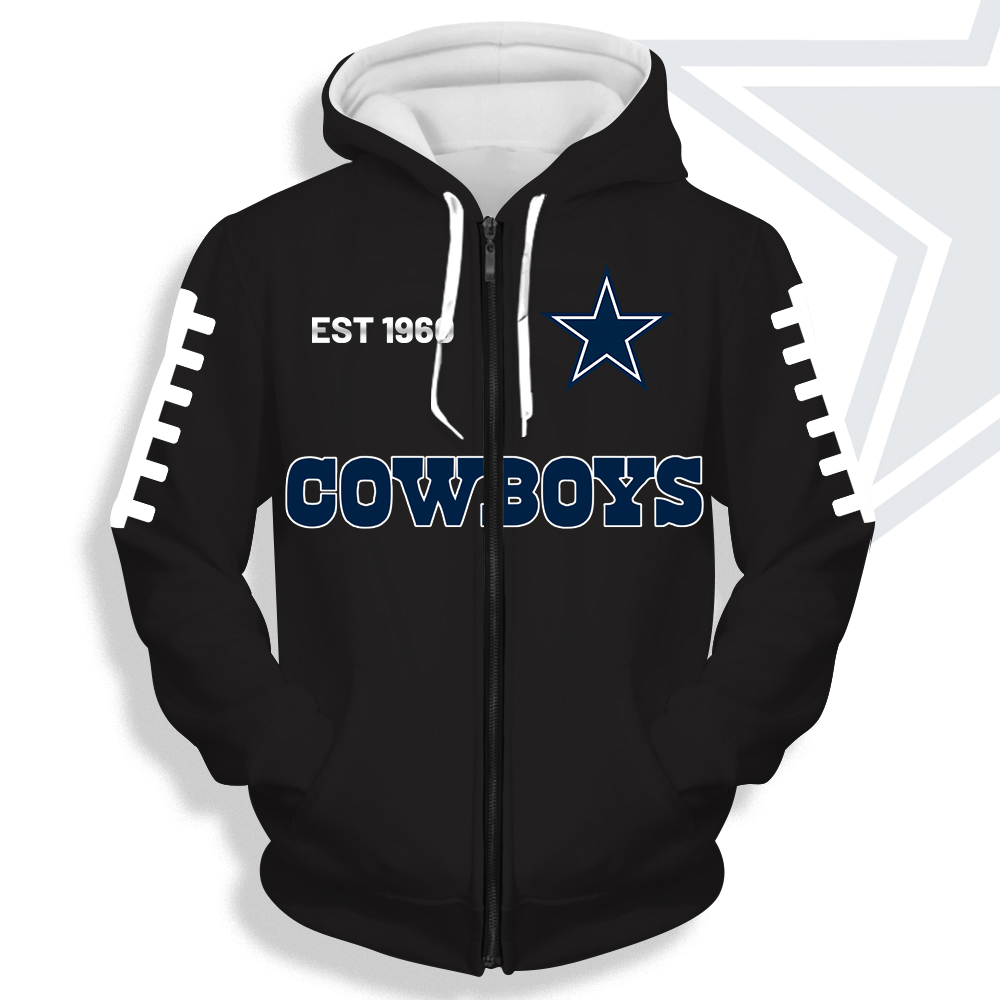 Unisex Dallas Cowboys Printed Hoodie – Bold Zip Up Sweatshirt For Fan