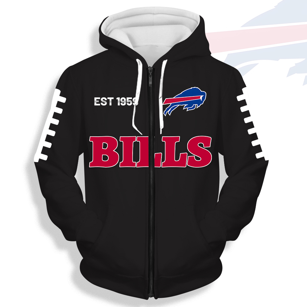 Unisex Buffalo Bills Printed Hoodie – Bold Zip Up Sweatshirt For Fan