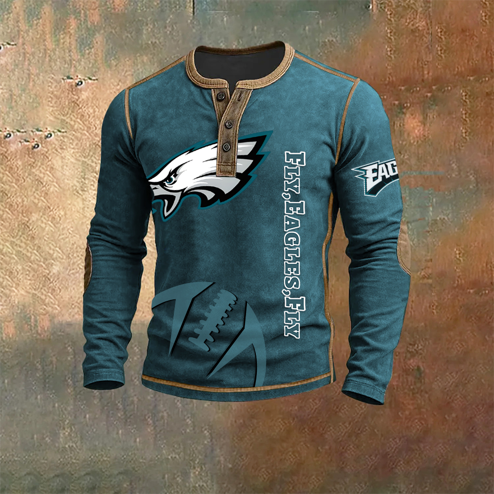 Men’s Philadelphia Eagles NFL Henley Long Sleeve Shirt – Classic Team Style Casual Top
