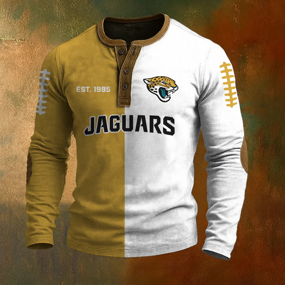 Men’s Jacksonville Jaguars NFL Henley Long Sleeve Shirt – Classic Team Style Casual Top