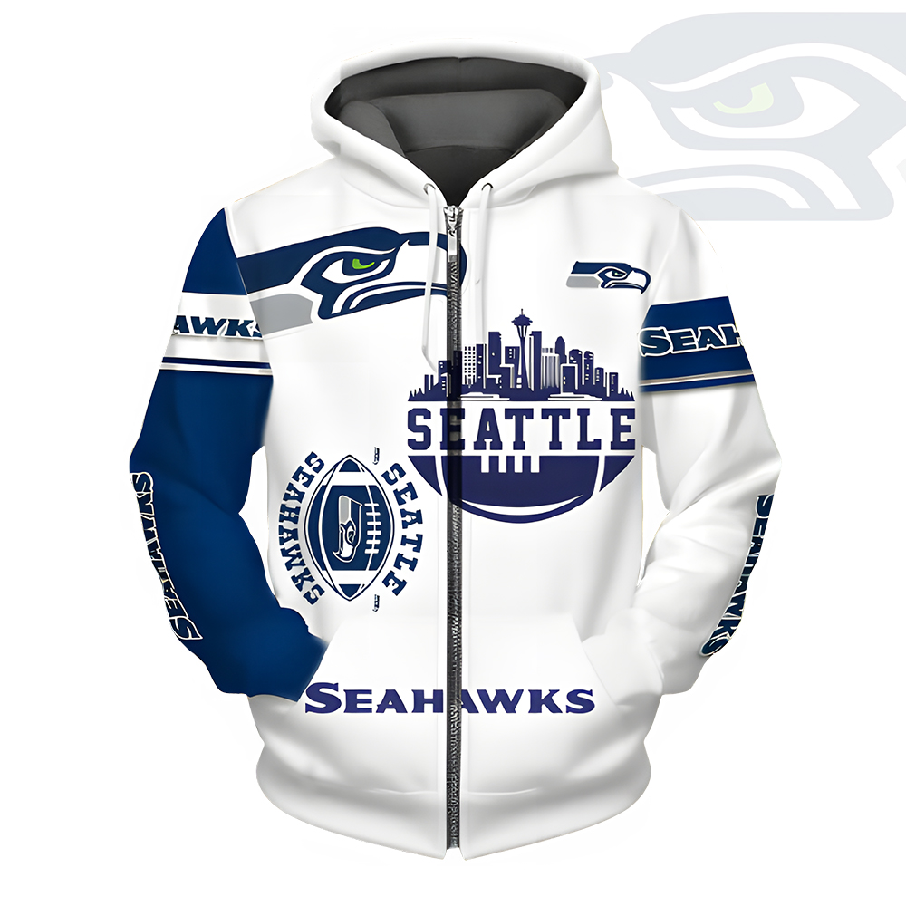 Unisex Seattle Seahawks Printed Hoodie – Bold Zip Up Sweatshirt for Fans