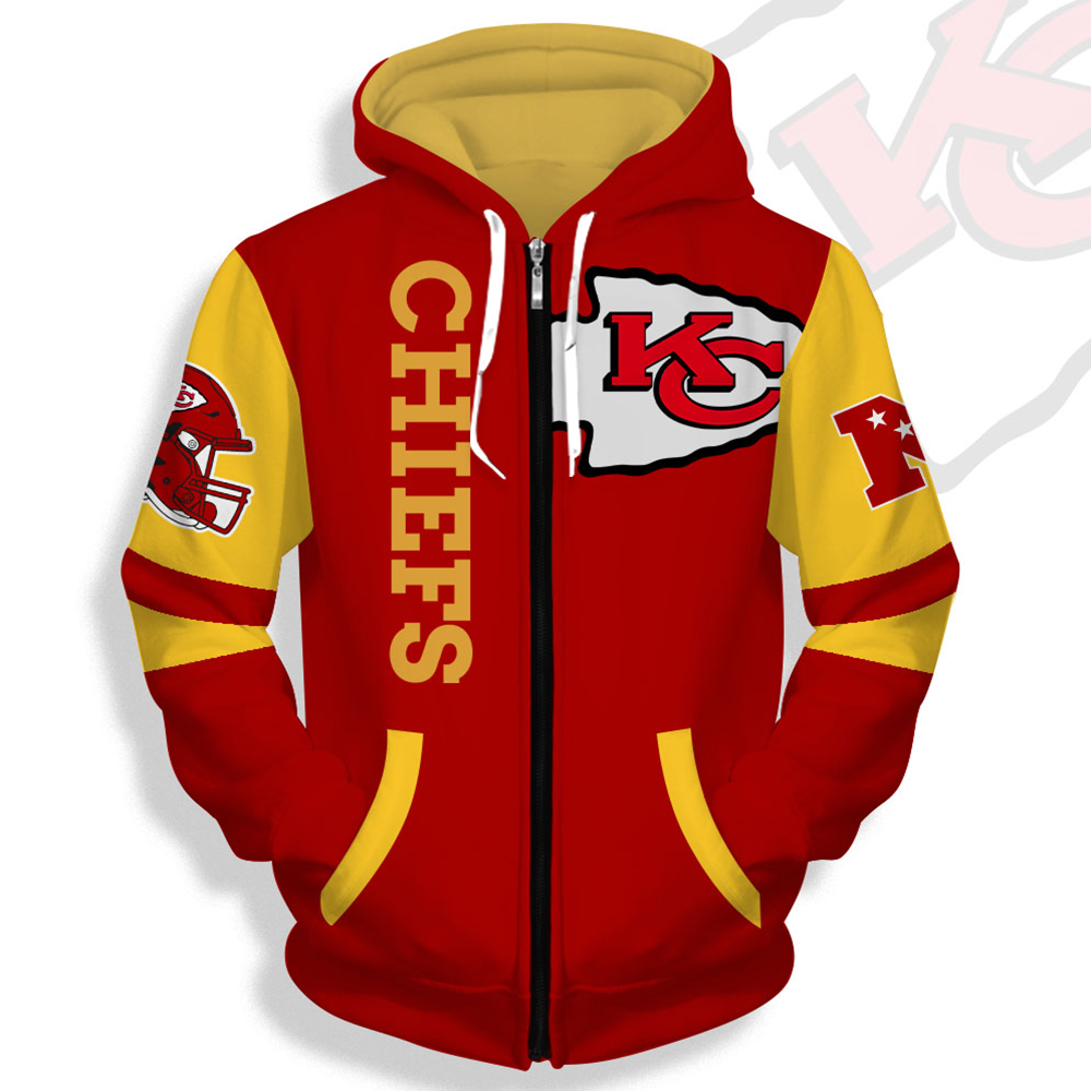 Unisex Kansas City Chiefs Printed Hoodie – Bold Zip Up Sweatshirt For Fan
