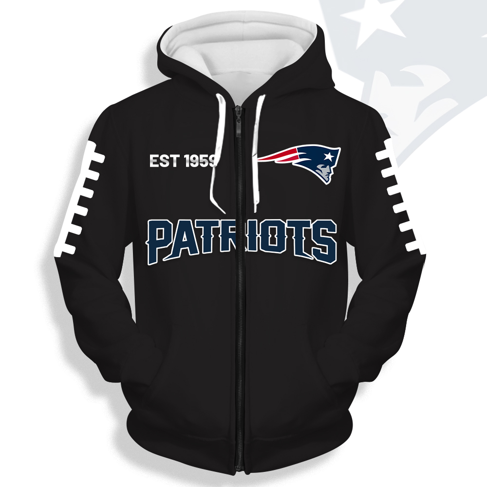 Unisex New England Patriots Printed Hoodie – Bold Zip Up Sweatshirt For Fan