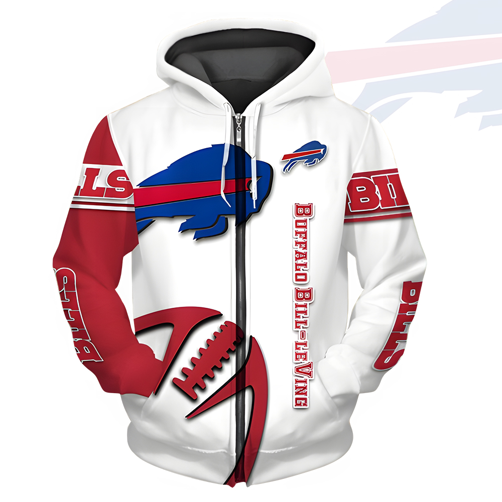 Unisex Buffalo Bills Printed Hoodie – Bold Zip Up Sweatshirt for Fans