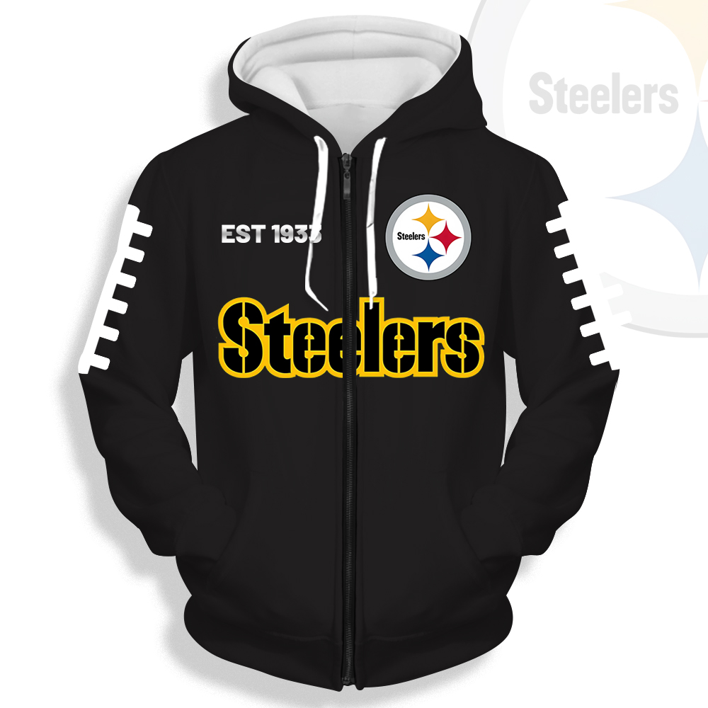 Unisex Pittsburgh Steelers Printed Hoodie – Bold Zip Up Sweatshirt For Fan