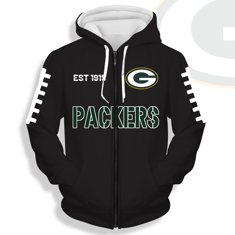 Unisex Green Bay Packers Printed Hoodie – Bold Zip Up Sweatshirt For Fan