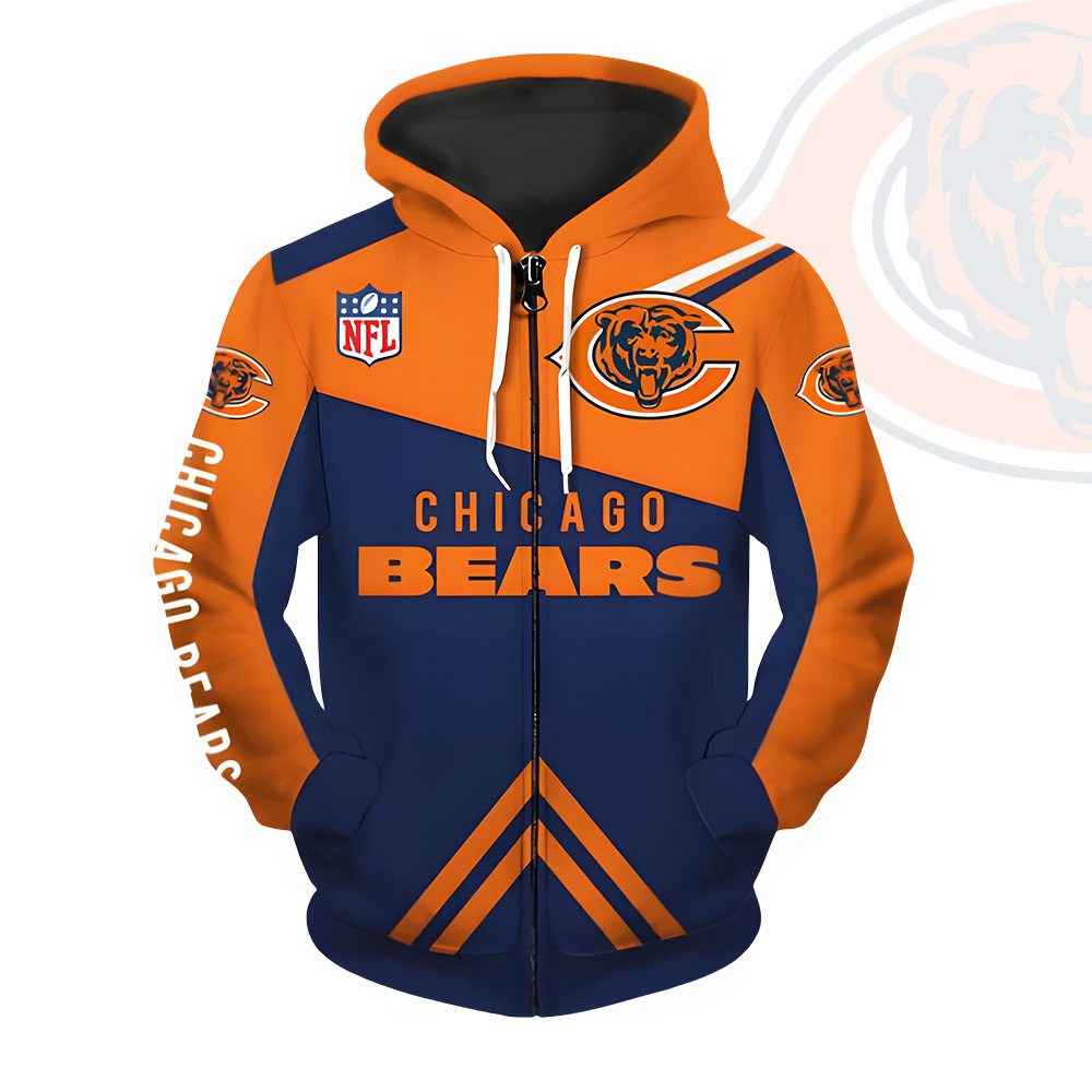 Unisex Chicago Bears Printed Hoodie – Bold Zip Up Sweatshirt For Fan