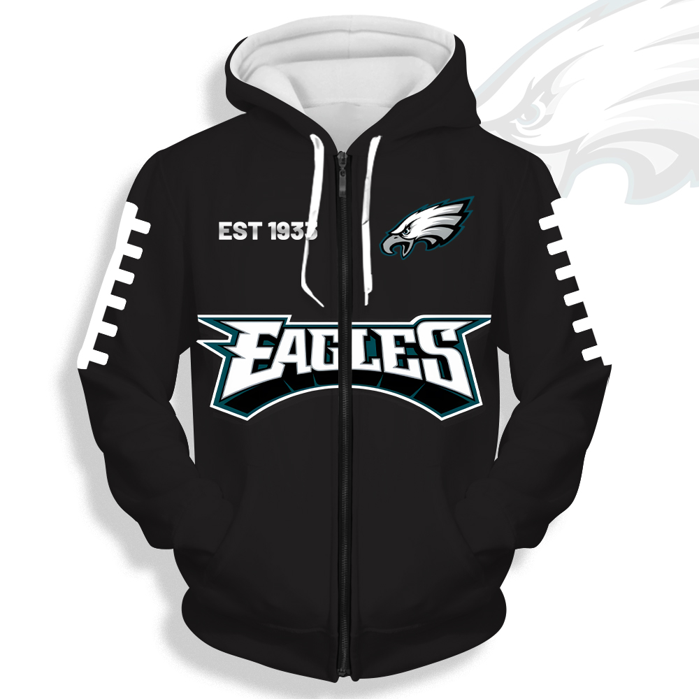 Unisex Philadelphia Eagles Printed Hoodie – Bold Zip Up Sweatshirt For Fan