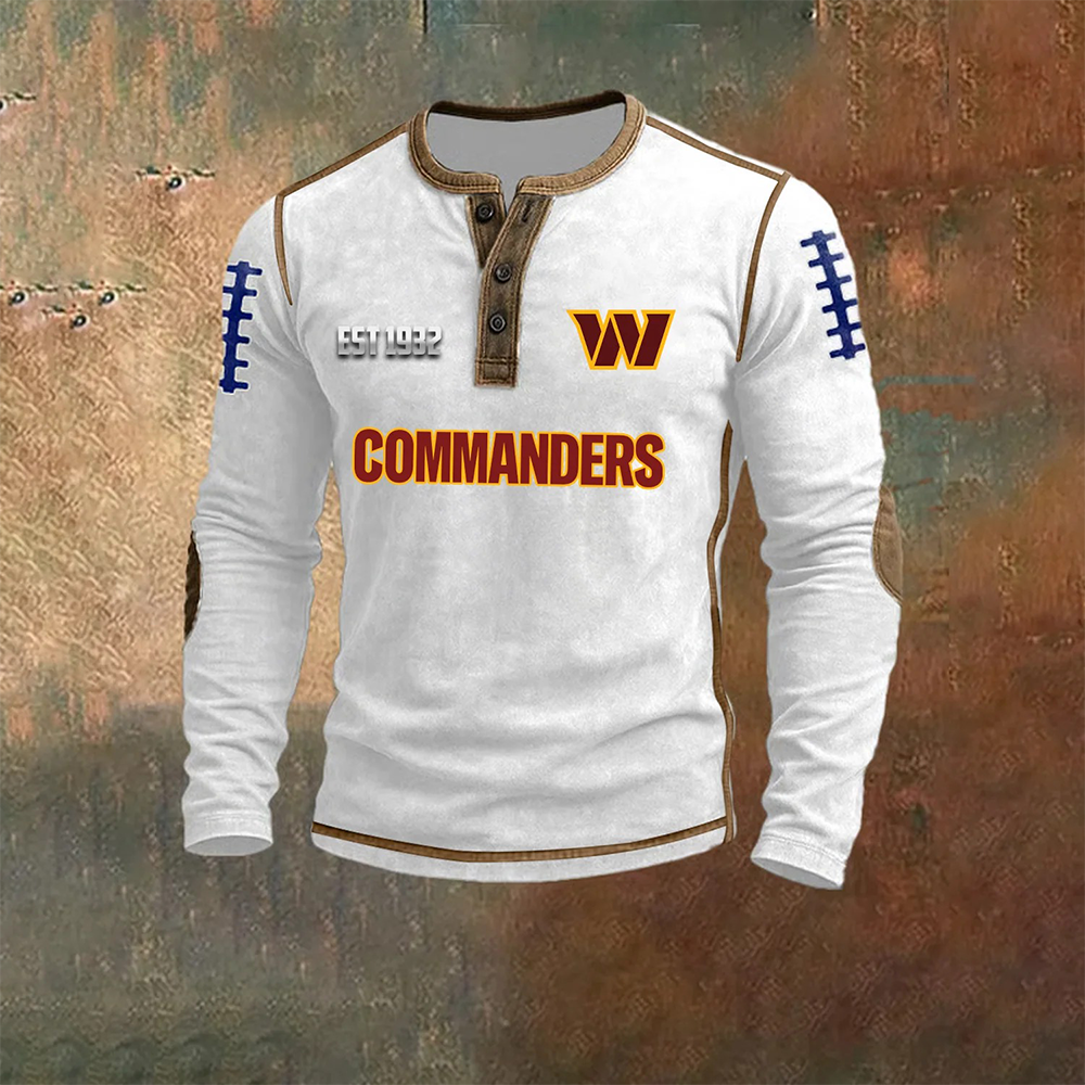 Men’S Washington Commanders NFL Henley Long Sleeve Shirt – Classic Team Style Casual Top