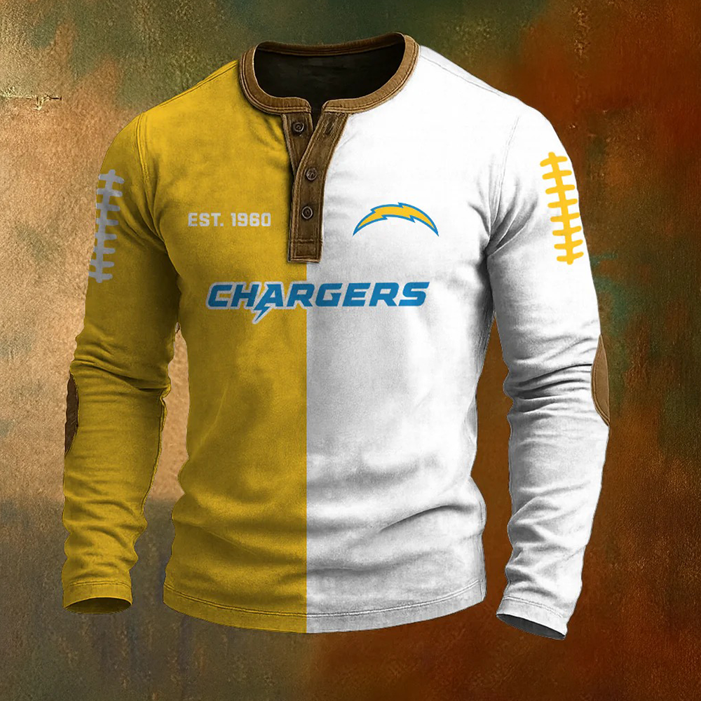 Men’s Los Angeles Chargers NFL Henley Long Sleeve Shirt – Classic Team Style Casual Top