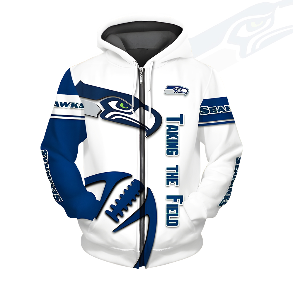 Unisex Seattle Seahawks Printed Hoodie – Bold Zip Up Sweatshirt For Fan