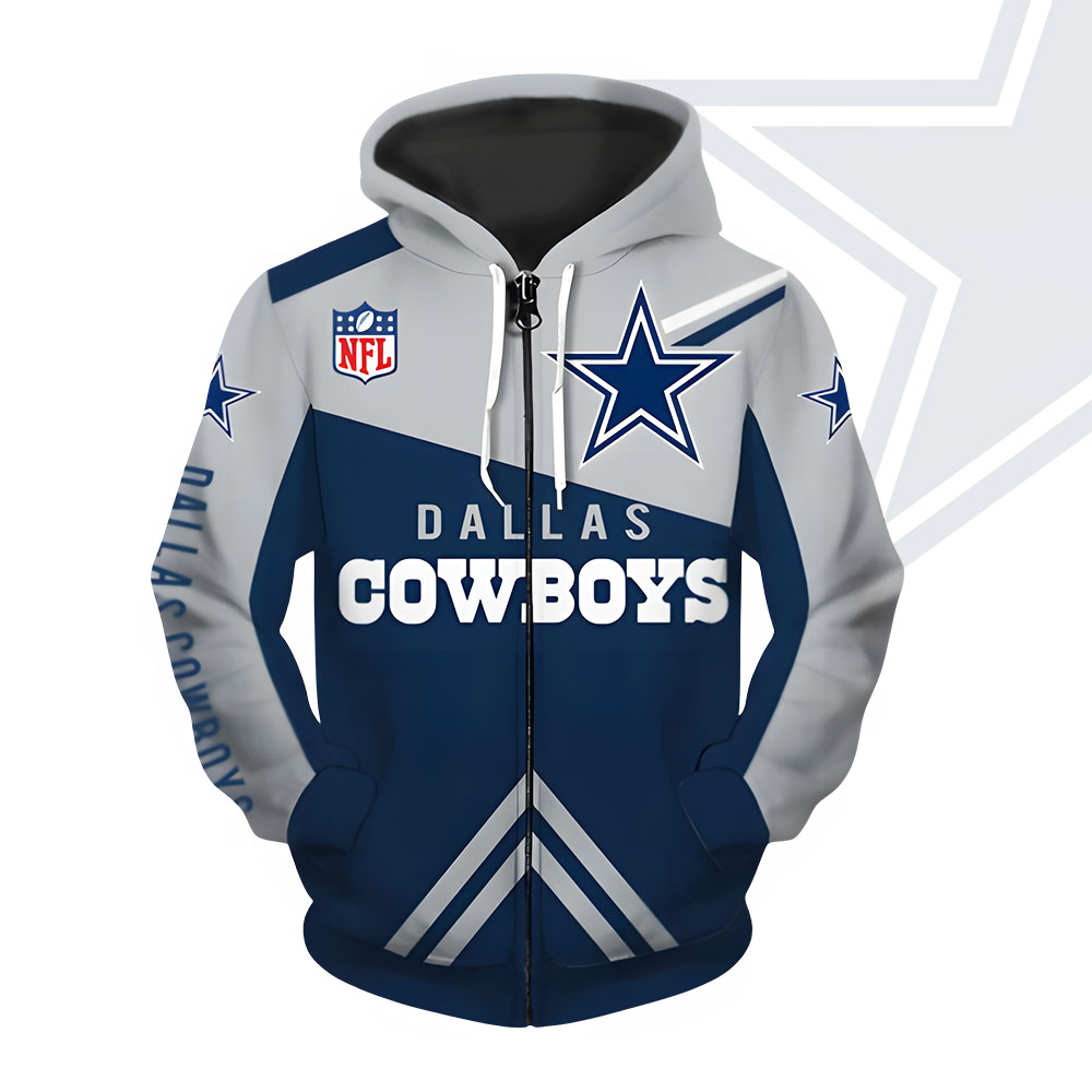 Unisex Dallas Cowboys Printed Hoodie – Bold Zip Up Sweatshirt For Fan