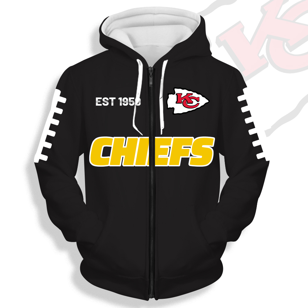Unisex Kansas City Chiefs Printed Hoodie – Bold Zip Up Sweatshirt For Fan