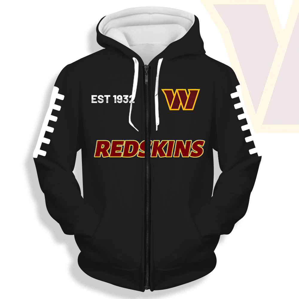 Unisex Washington Commanders Printed Hoodie – Bold Zip Up Sweatshirt For Fan