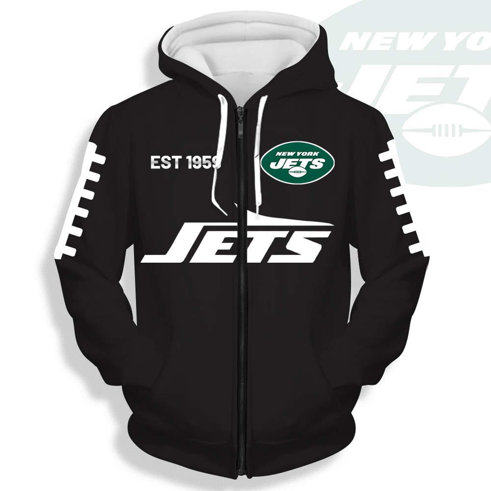 Unisex New York Jets Printed Hoodie – Bold Zip Up Sweatshirt For Fan