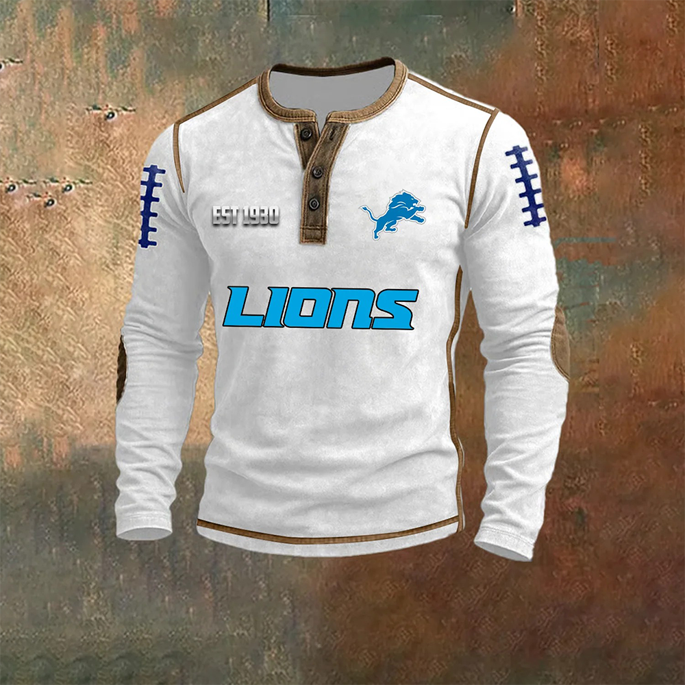 Men’S Detroit Lions NFL Henley Long Sleeve Shirt – Classic Team Style Casual Top