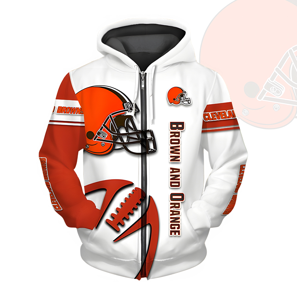 Unisex Cleveland Browns Printed Hoodie – Bold Zip Up Sweatshirt For Fan