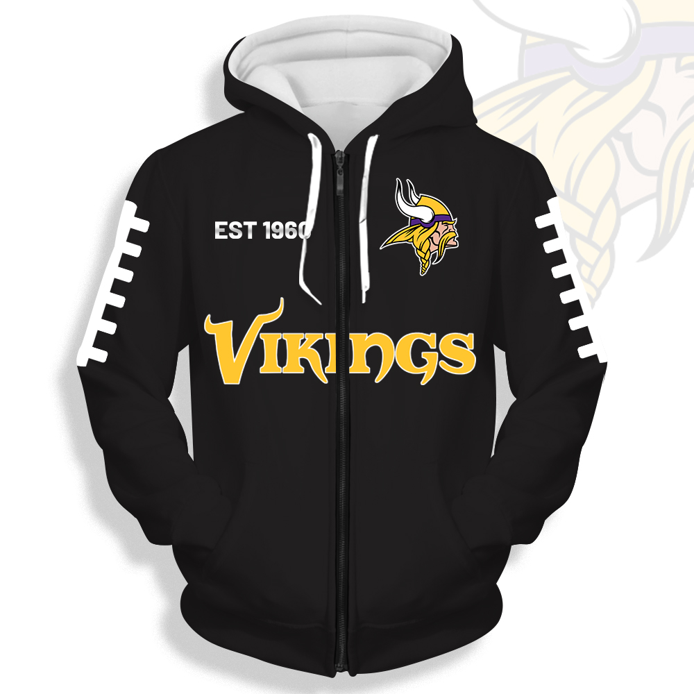 Unisex Minnesota Vikings Printed Hoodie – Bold Zip Up Sweatshirt For Fan