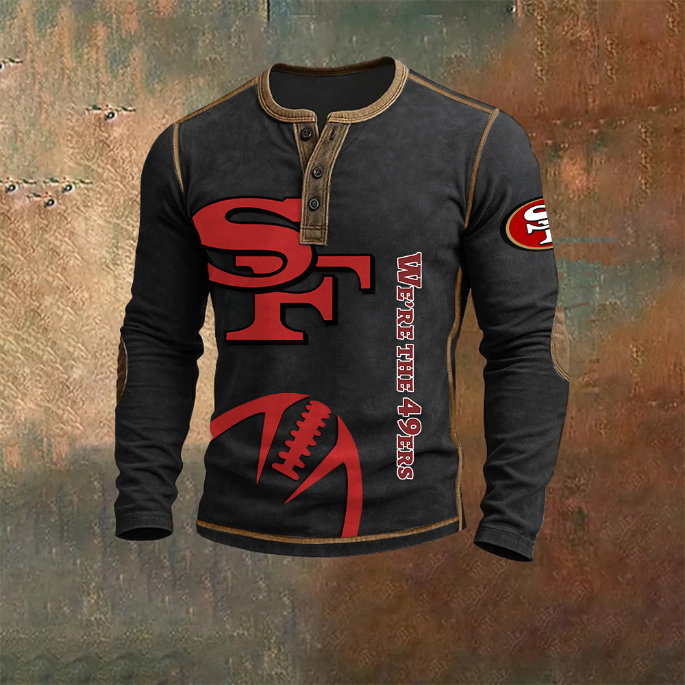 Men’s San Francisco 49ers NFL Henley Long Sleeve Shirt – Classic Team Style Casual Top
