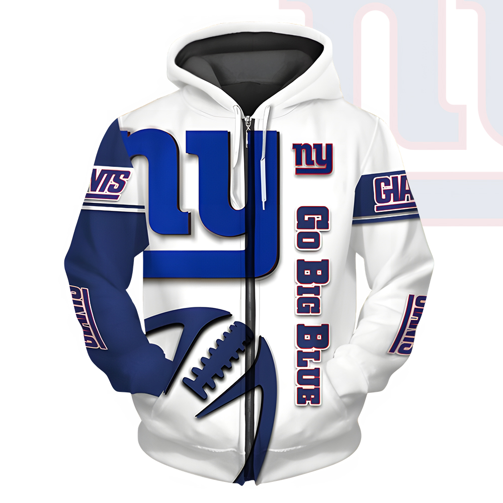 Unisex New York Giants Printed Hoodie – Bold Zip Up Sweatshirt for Fans