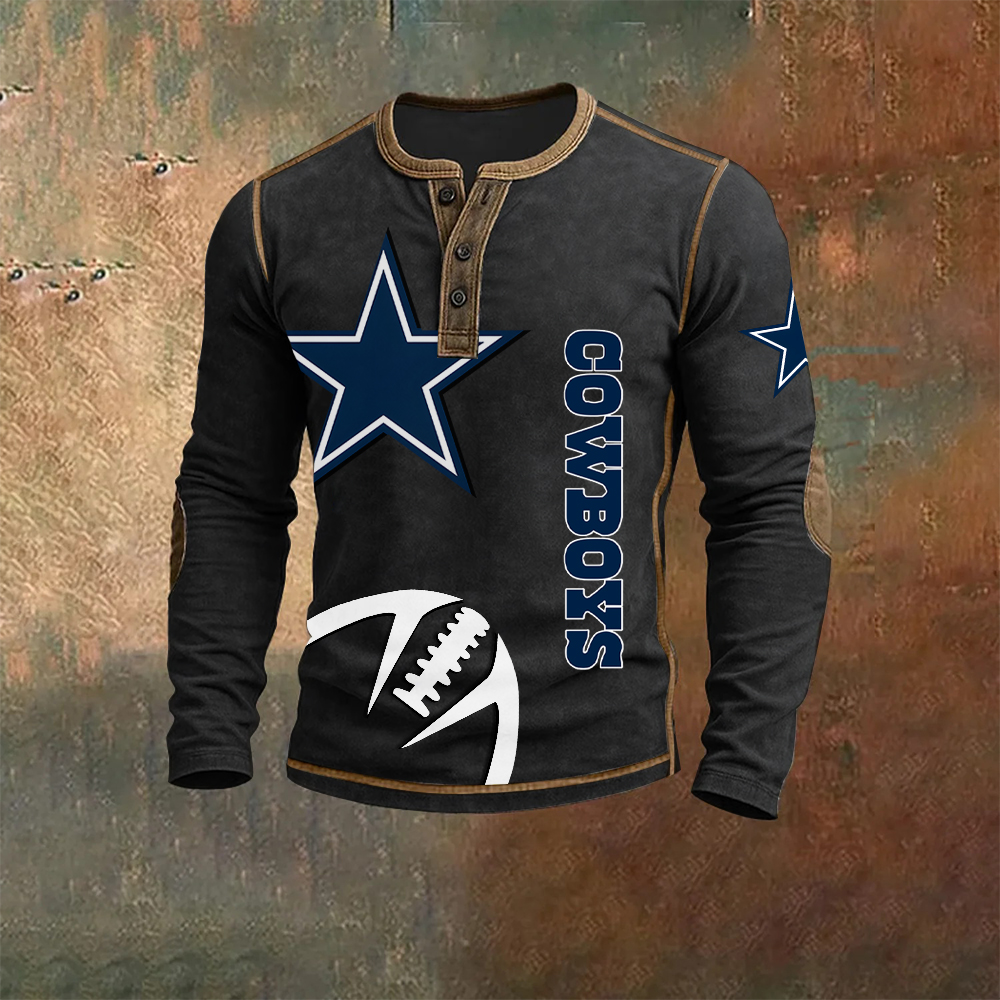 Men’s Dallas Cowboys NFL Henley Long Sleeve Shirt – Classic Team Style Casual Top