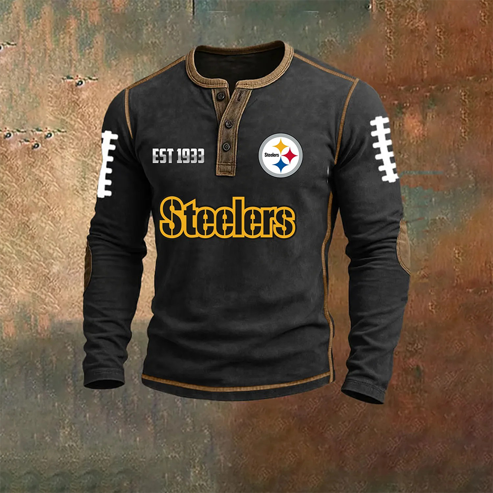 Men’S Pittsburgh Steelers NFL Henley Long Sleeve Shirt – Classic Team Style Casual Top