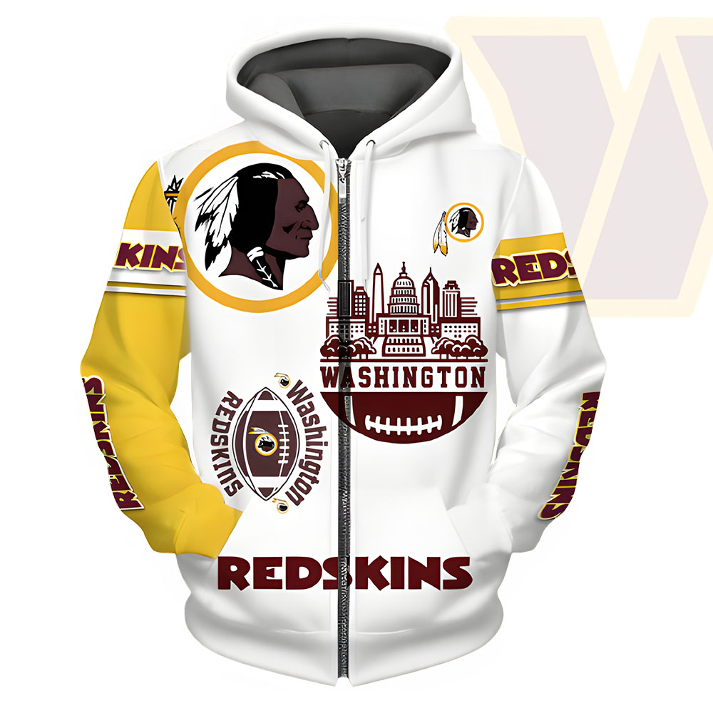 Unisex Washington Commanders Printed Hoodie – Bold Zip Up Sweatshirt for Fans