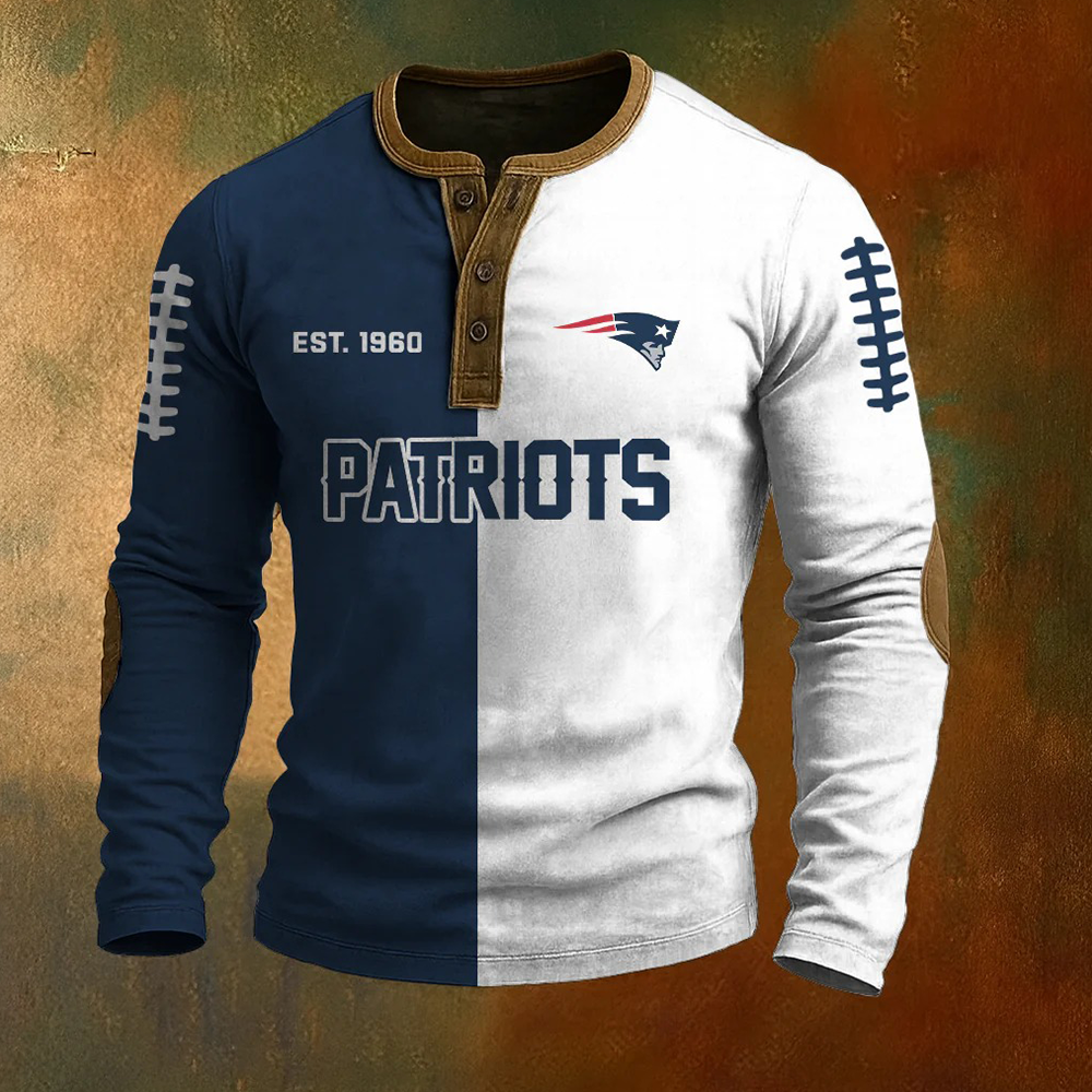 Men’s New England Patriots NFL Henley Long Sleeve Shirt – Classic Team Style Casual Top