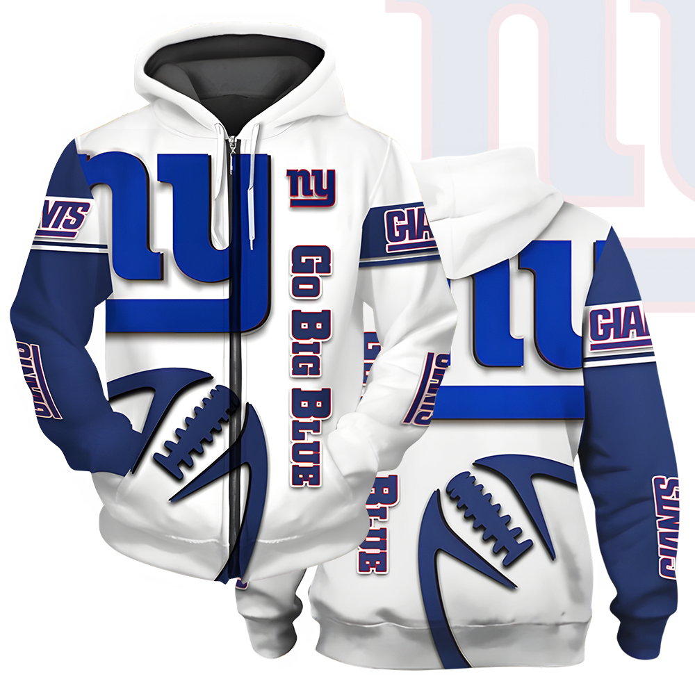 Unisex New York Giants Printed Hoodie – Bold Zip Up Sweatshirt for Fans
