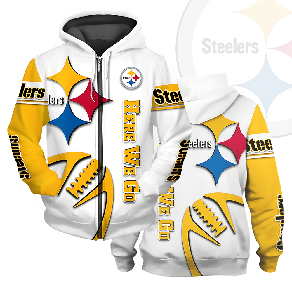 Unisex Pittsburgh Steelers Printed Hoodie – Bold Zip Up Sweatshirt for Fans