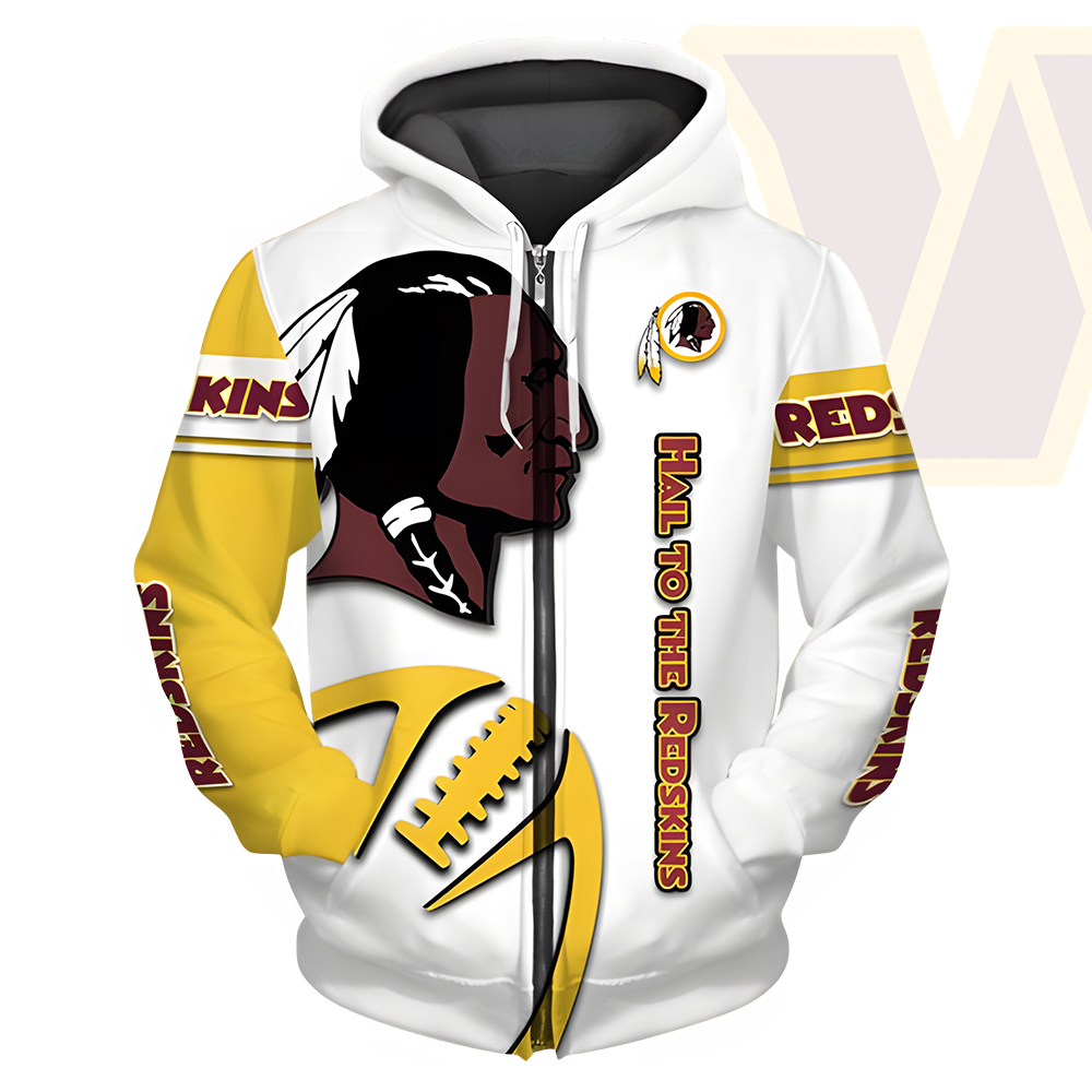 Unisex Washington Commanders Printed Hoodie – Bold Zip Up Sweatshirt for Fans