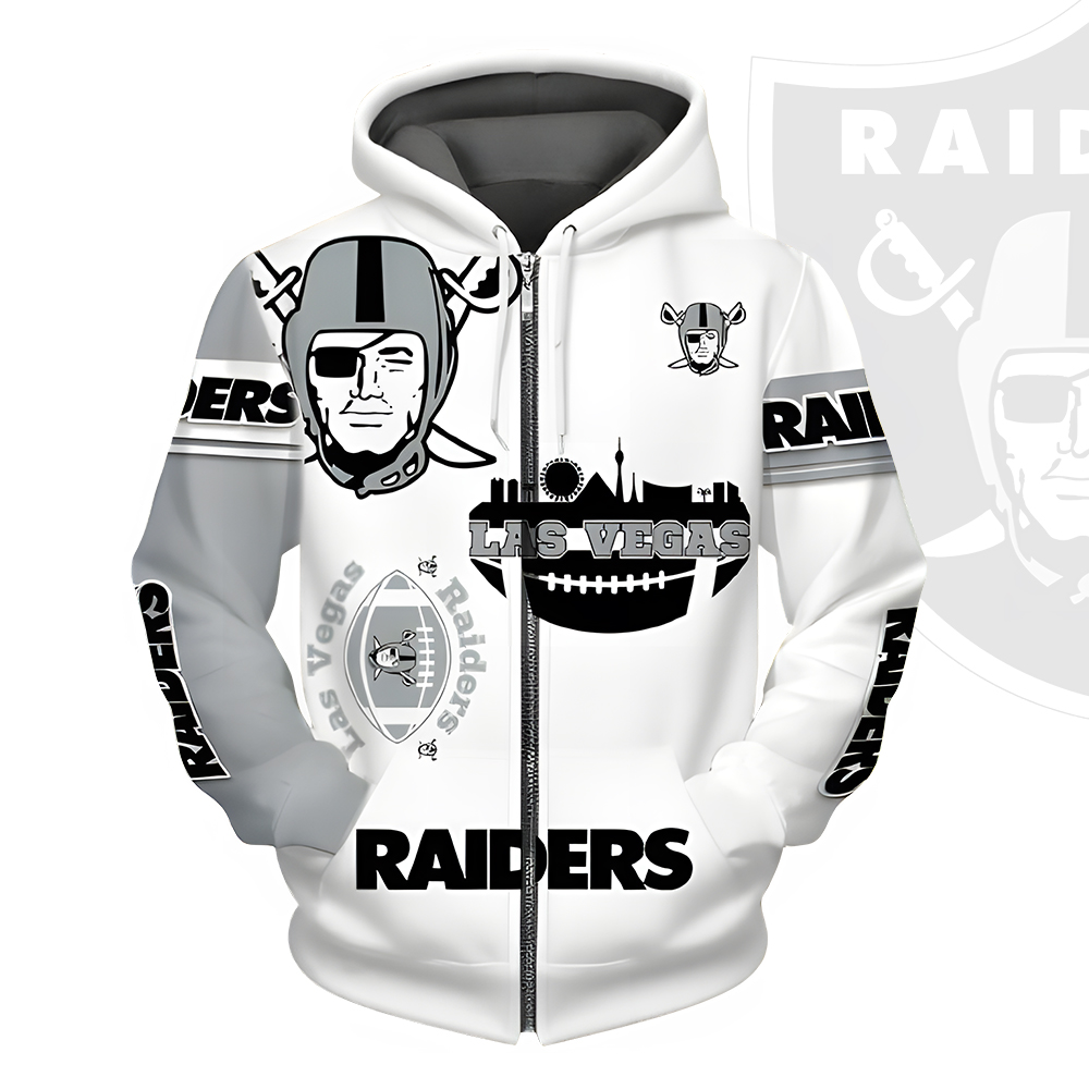 Unisex Las Vegas Raiders Printed Hoodie – Bold Zip Up Sweatshirt for Fans