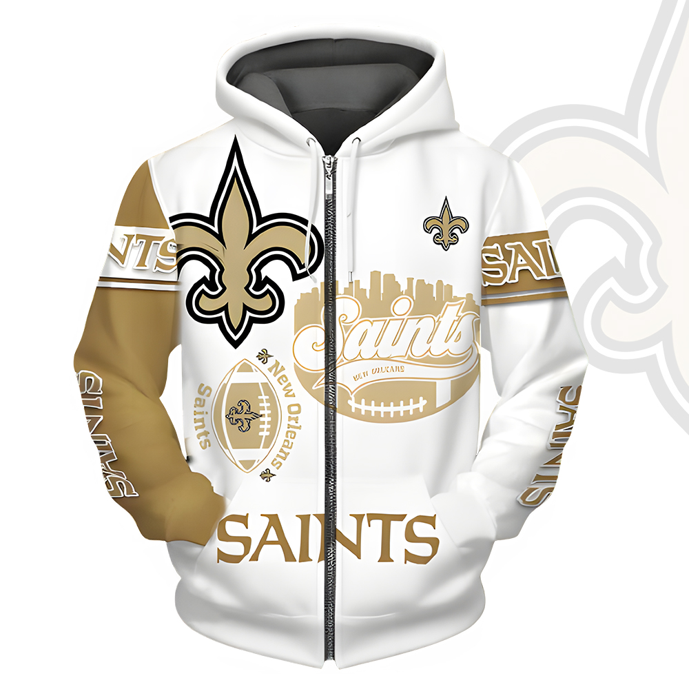 Unisex New Orleans Saints Printed Hoodie – Bold Zip Up Sweatshirt for Fans