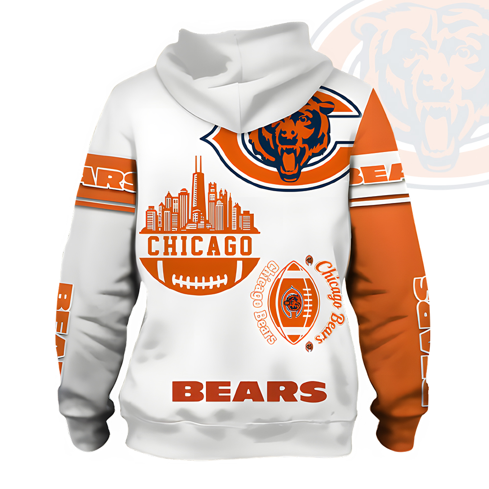 Unisex Chicago Bears Printed Hoodie – Bold Zip Up Sweatshirt for Fans