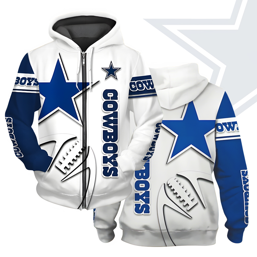 Unisex Dallas Cowboys Printed Hoodie – Bold Zip Up Sweatshirt for Fans