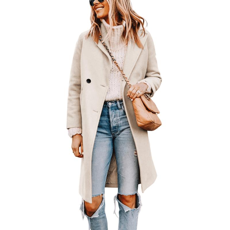 Free Shipping 🎄Women's Notch Lapel Double Breasted Wool Blend Mid Long Pea Trench Coat