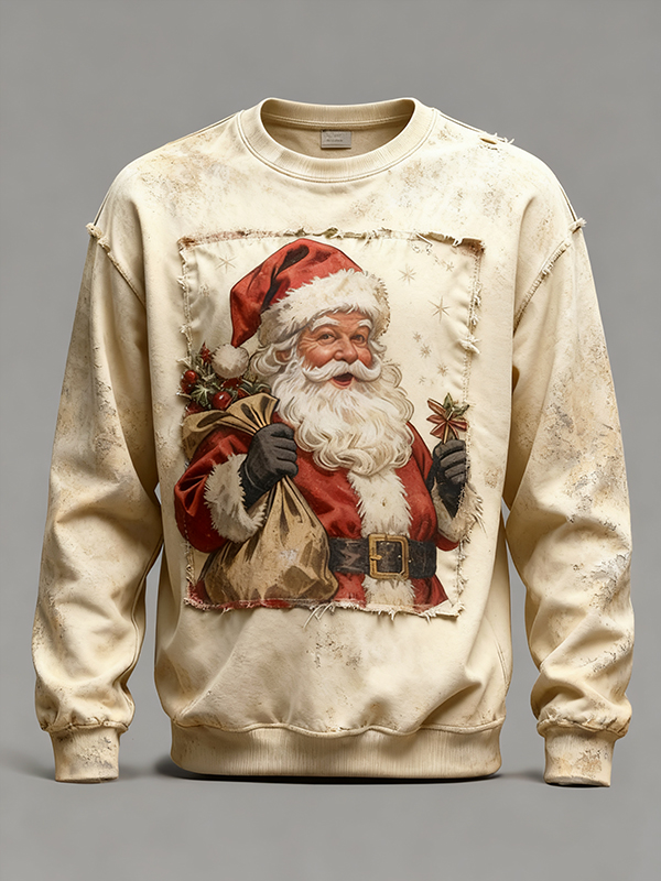 Men's Santa Claus Retro Christmas Pattern Art Print Casual Sweatshirt