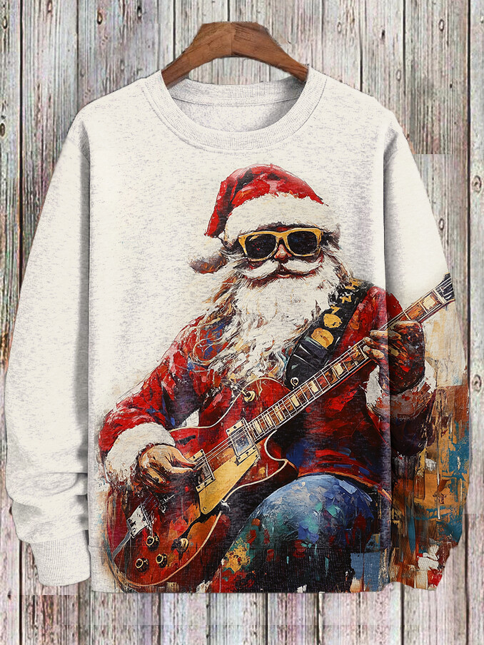 Men's Christmas Santas In Sunglasses Playing Guitar Print Casual Sweatshirt