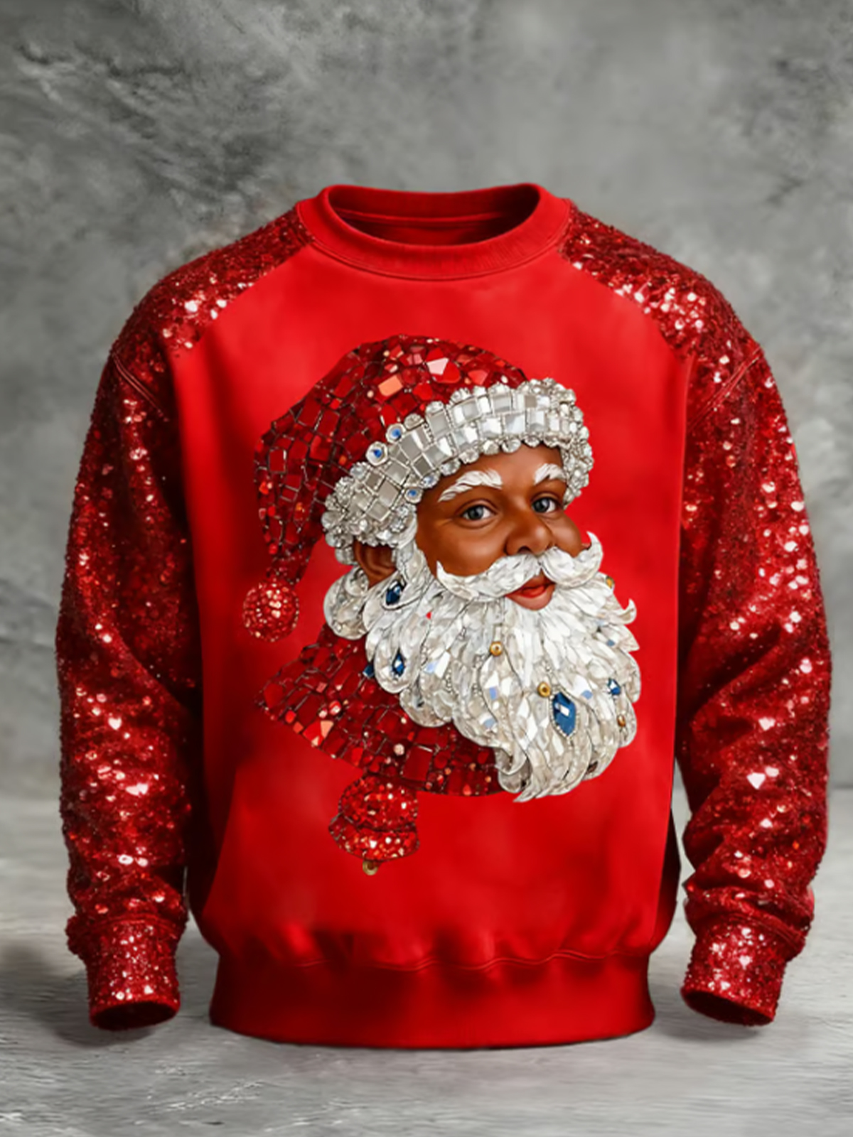 Men's Santa Claus Sequins Art Print Casual Sweatshirt