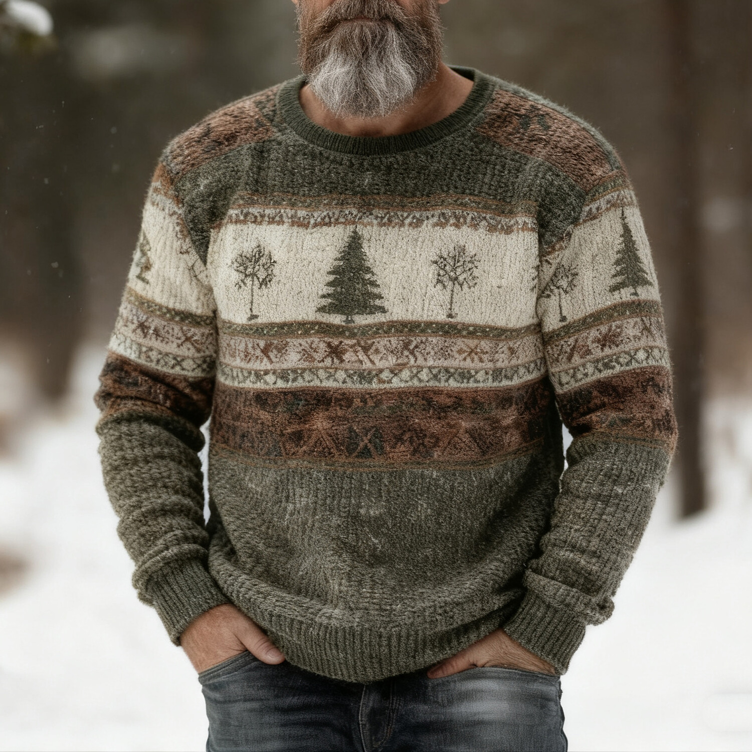 Men's Christmas Tree Geometric Art Print Knit Sweatshirt