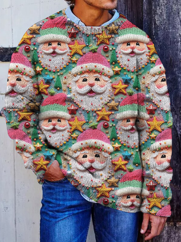 Men's Stars Santa Graphic Print Knit Sweatshirt
