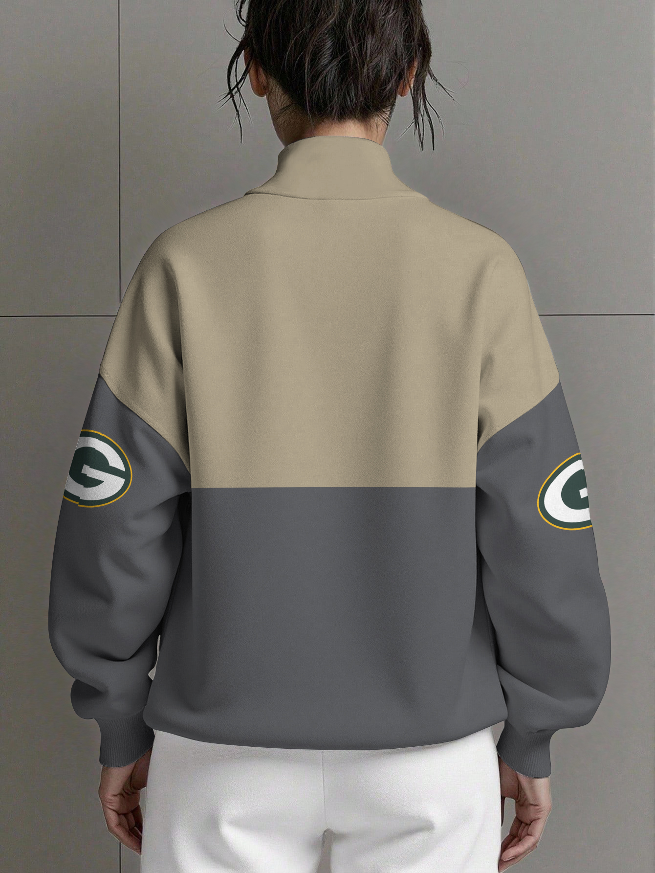 Green Bay Packers  Women Plain Color Zip Up Long Sleeve Sweatshirt