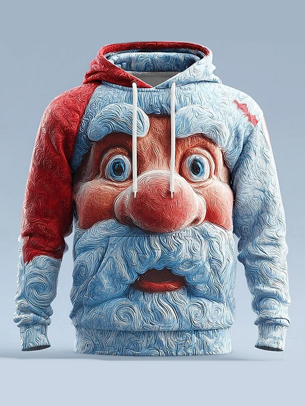 Men's Fun Santa Claus Texture Print Casual Hoodie