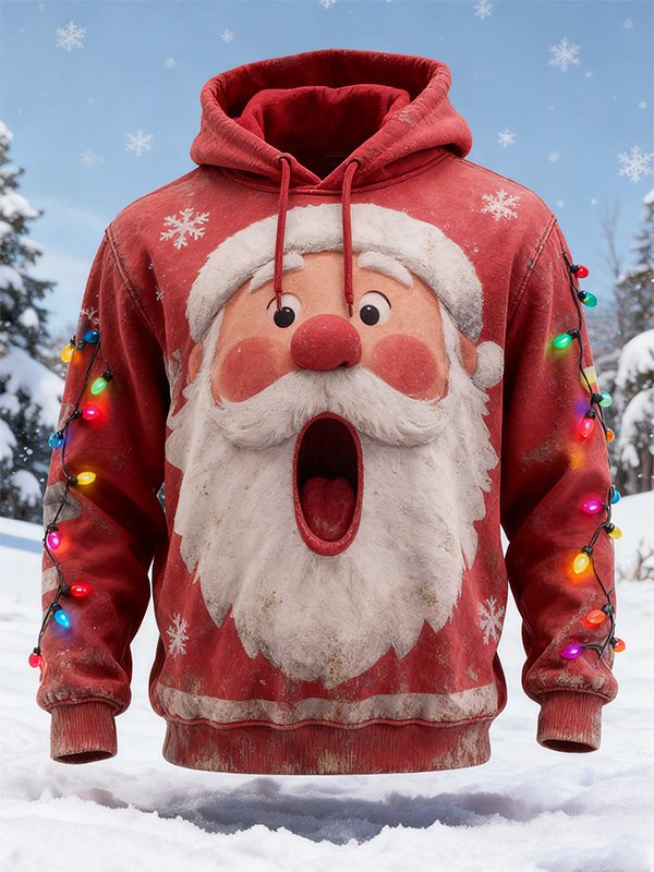 Men's Christmas Lights Santa Claus Art Print Casual Hoodie